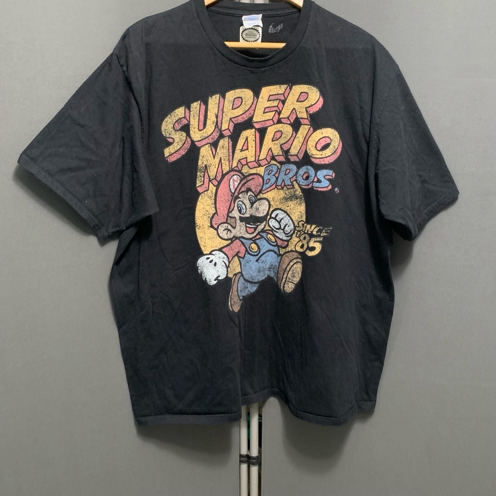 B23-Men's Nintendo Super Mario Bros T-shirt 3XL Black Graphic Tee